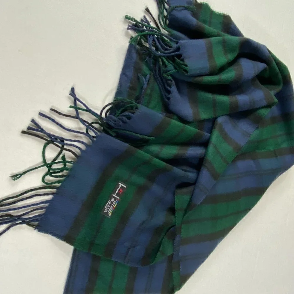 V.FRASS navy and green plaid cashmink scarf
